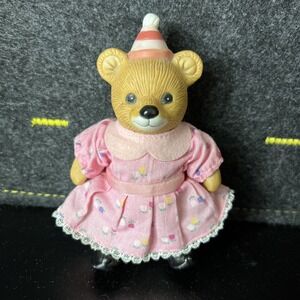 Vintage Homco Birthday Girl Ceramic Bear Jointed Posable Pink Fabric Clothes Hat